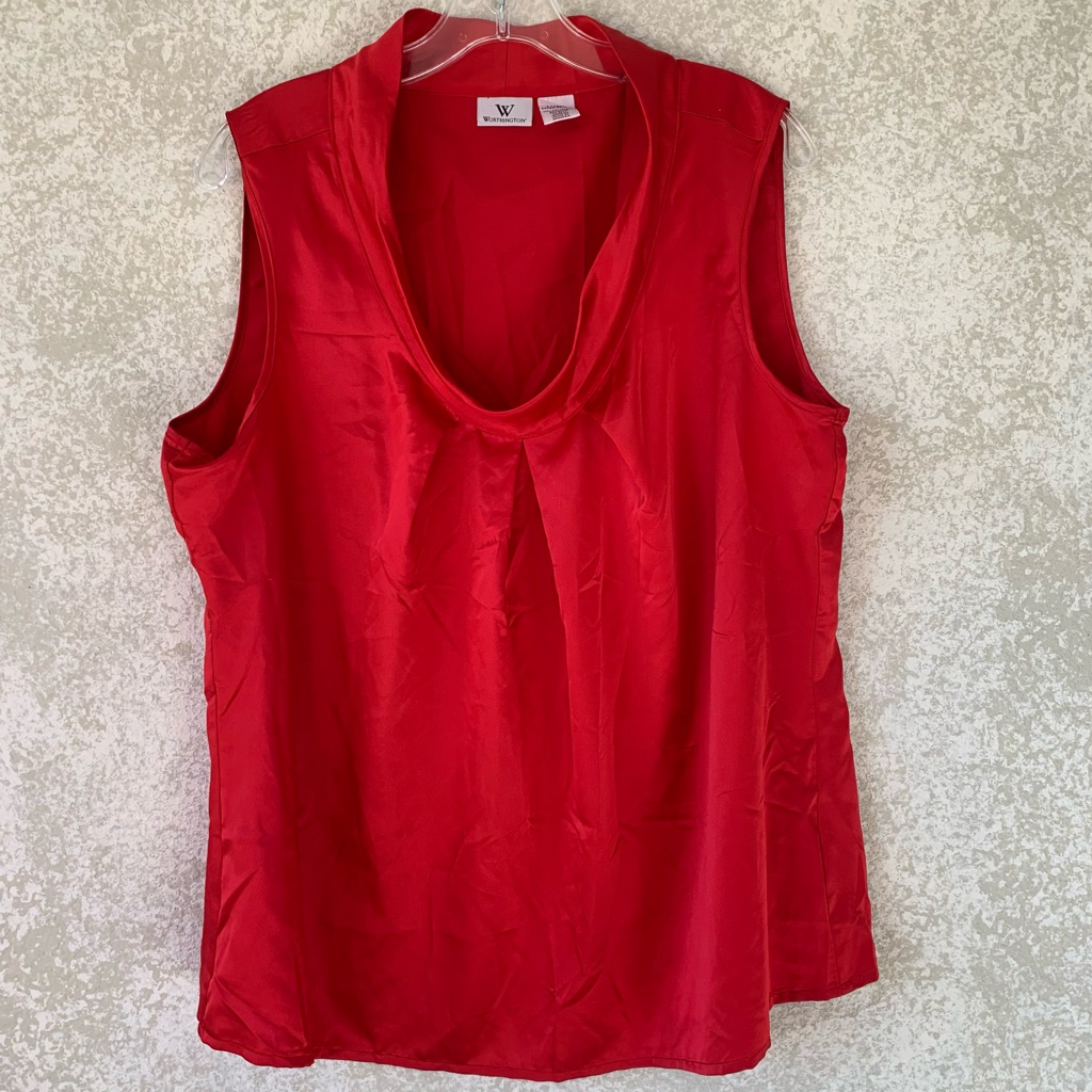 Worthington Red Sleeveless Drape Neck Camisole Xl Lightweight Office Summer Fun